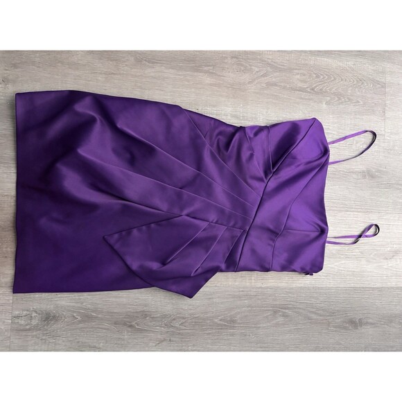 Max & Cleo Bow Front Mini Party Dress Purple Satin Evening Bodycon Sexy Sz 4 - Picture 6 of 11